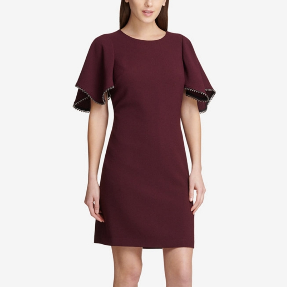 Elegant Burgundy Dress with Flared Sleeves